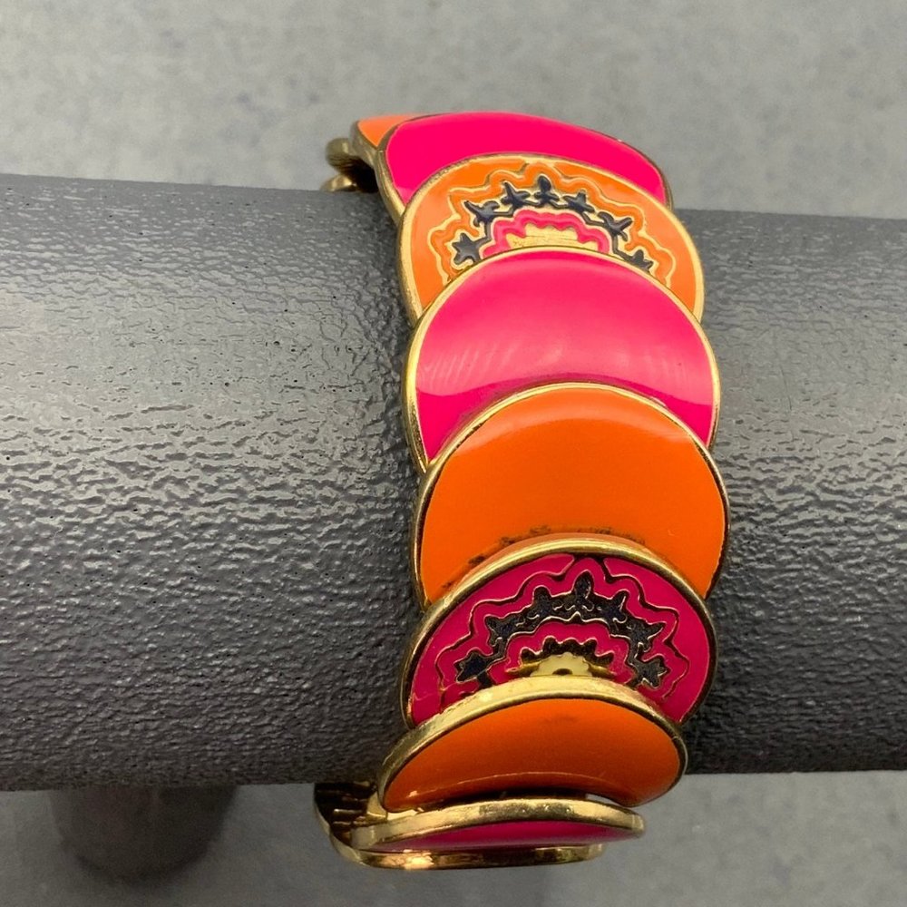 Vera Bradley Overlapping Bracelet Stretch Gold Pink Orange Black Cream - Picture 3 of 4